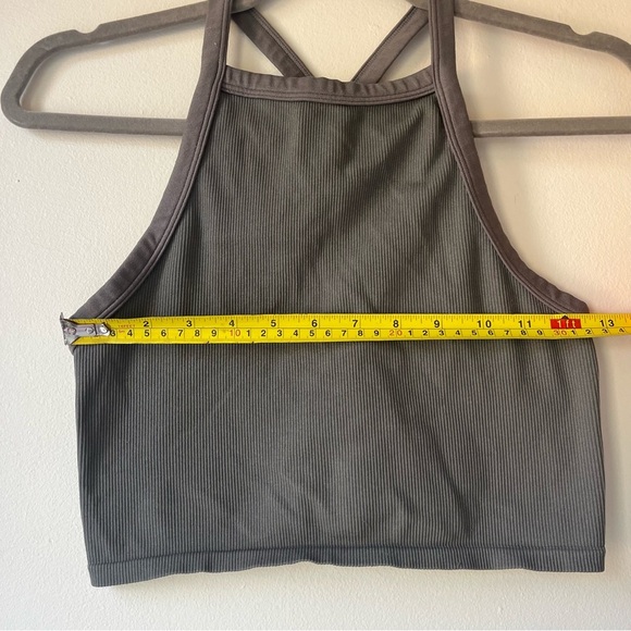 Wild Fable Gray Ribbed Crop Top M | High Neck Strappy Back Stretchy Tank - Picture 4 of 6